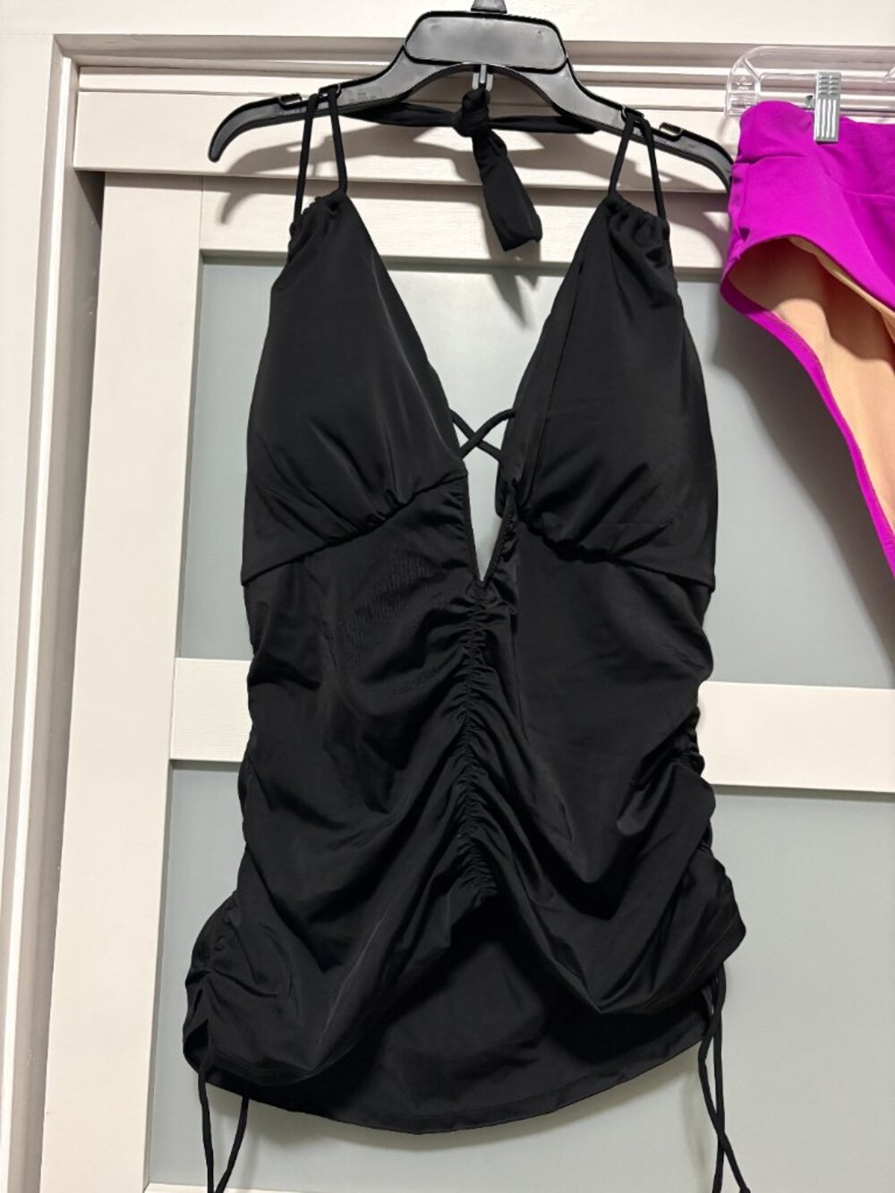 Swimsuits for All Ladies Halter Tankini Bathing Suit set sz 16 Black Fucshia NEW - Picture 2 of 4